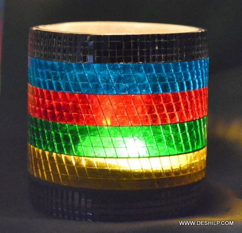 Mosaic Multi Color Candle Holders Beautiful Set