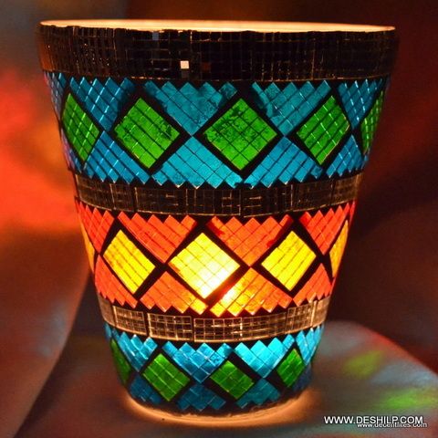 MULTI MOSAIC GLASS CANDLE VOTIVE