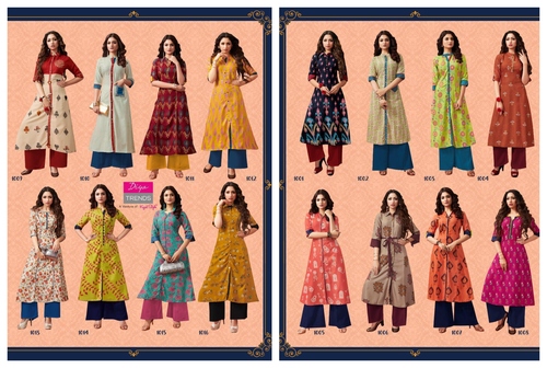 16 Color Mix Golden Print Rayon Kurtis