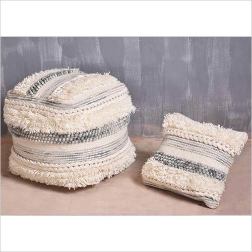 Hand Woven Wool Pouf By CHAWLA TEXTILES