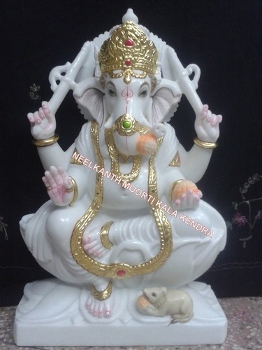 Gold Plated Marble Ganesh