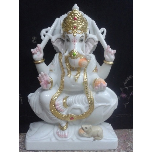 Gold Plated Marble Ganesh - Feature: Easy To Install