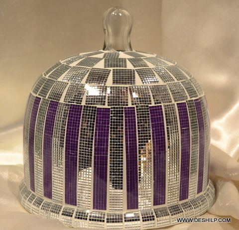 WHITE AND PURPLE MOSAIC GLASS CAKE COVER