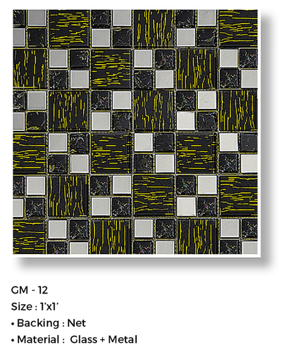 HIGHLIGHTER - Glass + Metal, 1x1 inches , Matte Black Glossy Finish, Checkerboard Wall Application