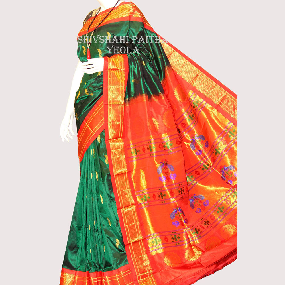 Thumb Green Banarasi Silk Paithani Saree – MySilkLove