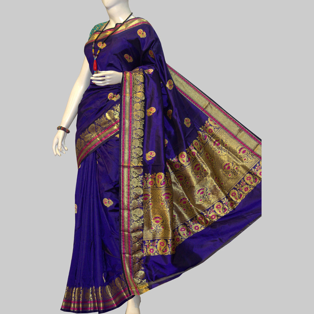 Kanchipuram Purple Silk Saree with Golden Border