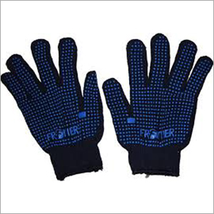 Fruntiur Dotted Blue Hand Gloves - Nylon, Full Finger, Printed Pattern, Black & Blue | Lightweight, Industrial Use, Male Gender