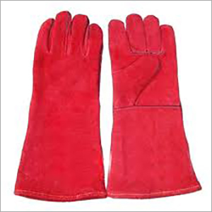 Red Leather Hand Gloves - Leather 11-15 Inches Red Color Full Fingered Heat Resistant | Lightweight Design Ideal for Industrial Use Male Fit