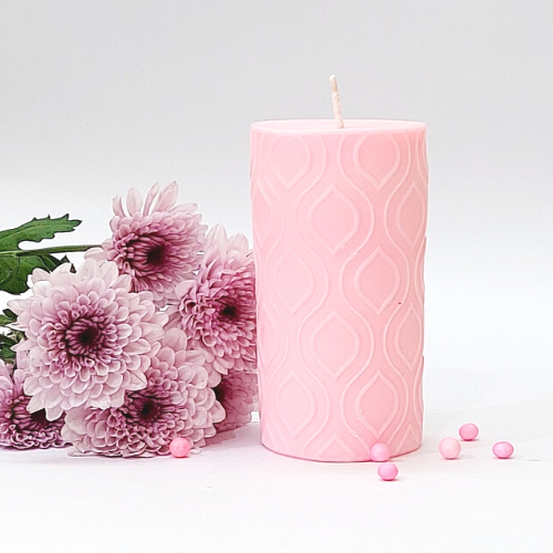 Embossed Pillar, Leaf,Pink, Strawberry