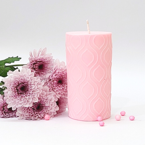 Embossed Leaf Design Scented Pillar Candle Pink Color