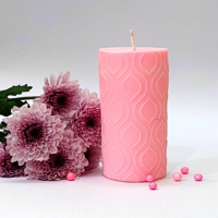Embossed Leaf Design Scented Pillar Candle Pink Color