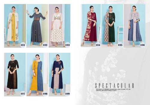 Multi Colors Digital Printed Long Kurtis With Work