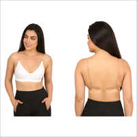 Ladies Transparent Strap Bra - Cotton Hosiery Fabric, Size 30-40, Colors White, Skin, Black | Strapless Design, Adjustable Waist Band