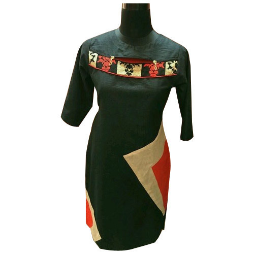 Ladies Woolen Kurtis - Wool Blend, S-XL, Dark Green | Stylish A-line, Mandarin Neckline, Embroidered, 3/4 Sleeves, Comfortable Fit