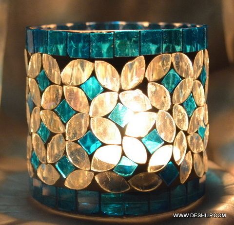 Sky Blue Home Decor Gift Handcrafted Glass Candle Holder