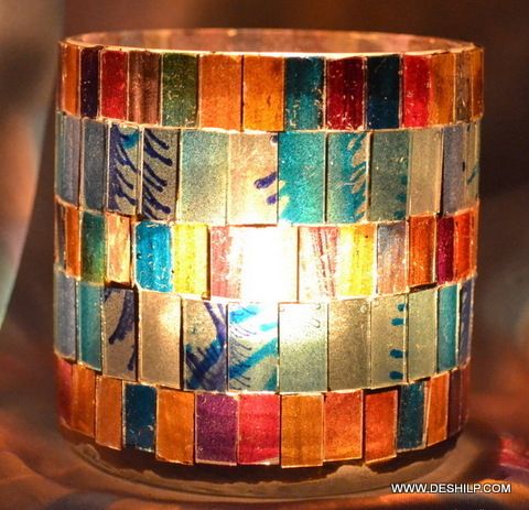Multi Color Designer Glass Candle Holder