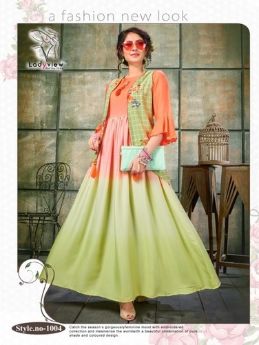 designer long kurti with shrug
