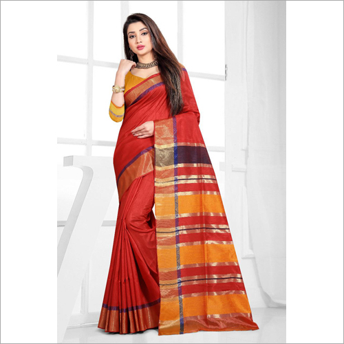 Ladies Elegant Chiffon Saree - Chiffon, 5.5 Meters, Red | Soft Fabric, Elegant Design, Comfortable Wear