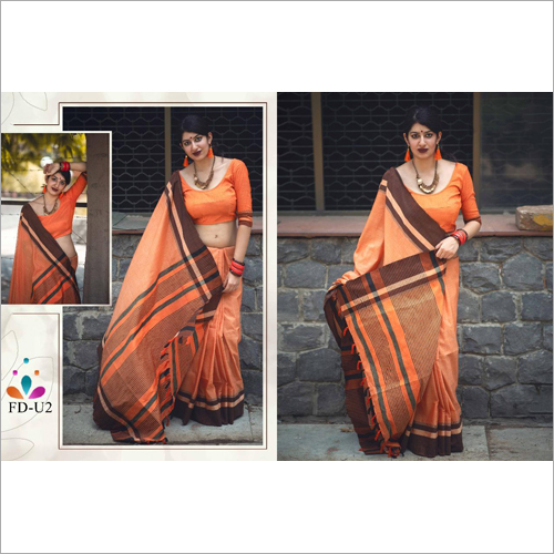 Ladies Traditional Silk Saree - Pure Silk 5.5m Orange, Soft Fabric, Elegant Design, Stylish Comfortable Wear