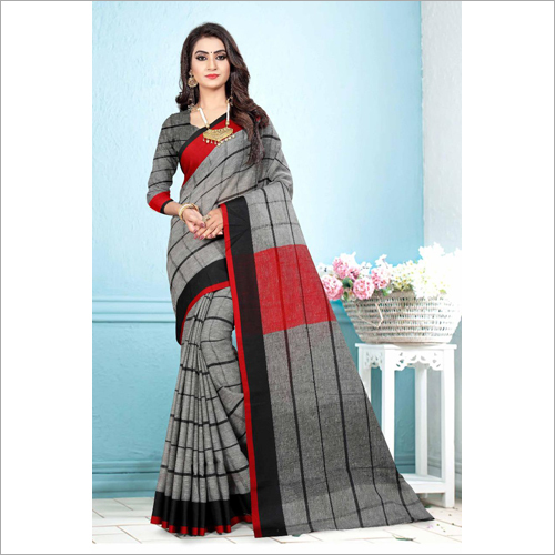 Ladies Fancy Silk Saree - Silk, 5.5 Meters, Grey | Elegant Design, Checked Pattern, Colorfast, Stylish Pattern