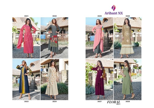 8 Colors Fancy Embroidered Kurtis
