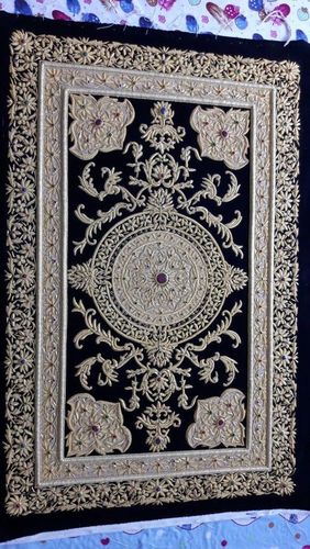 Gold Wall Hanging Jewel Carpet Kashmir Zardozi Embroidery