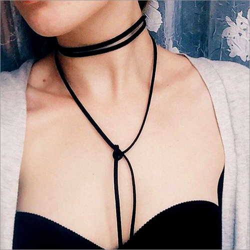 Necklaces - Tie Up Bar Choker Black