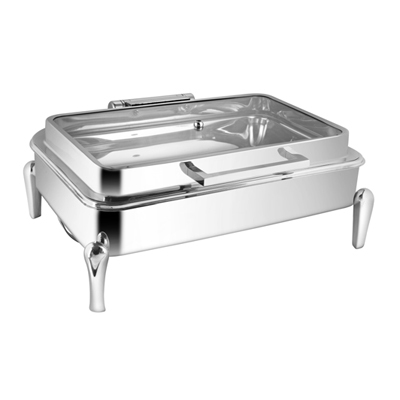 Rectangular Full Glass Chafer With Neo Leg - Stainless Steel, 20x15x10 in, Silver | Full Glass Lid, Food Warming, Neo Legs
