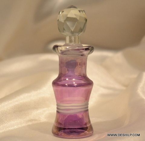 SMALL PURPLE GLASS COLOR PERFUME BOTTLE WITH STOPPER