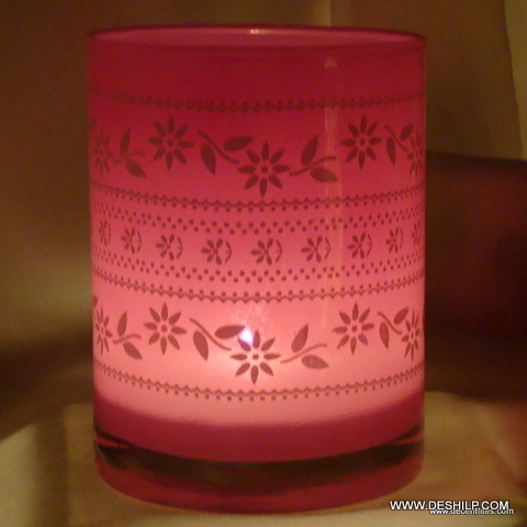 PINK GLASS COLORFUL T LIGHT CANDLE