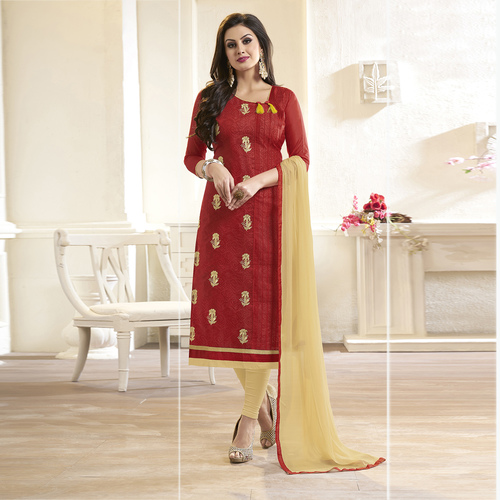 Red And Cream Latest Embroidery Work Salwar Suit