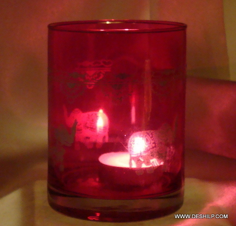 Red Color Plane Glass T light candle Holder