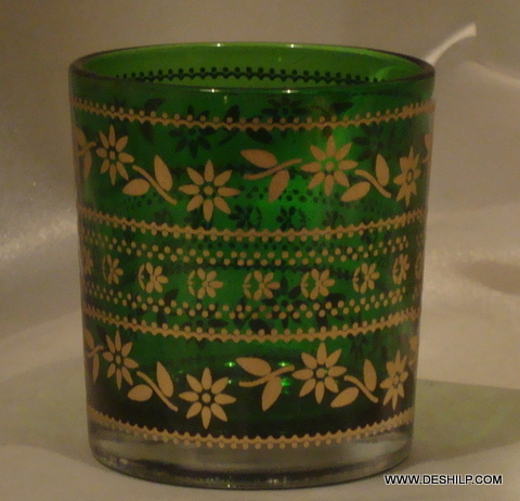 GREEN GLASS T LIGHT CANDLE VOTIVE