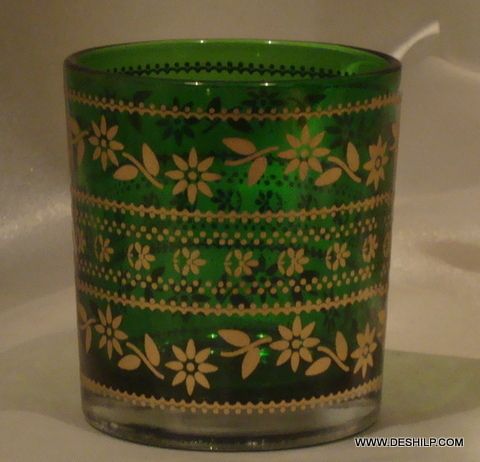 GREEN GLASS T LIGHT CANDLE VOTIVE