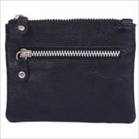 Small Leather Coin Pouch - 100% Genuine Leather, Black Color With Zip Closure For Storing Keys & Coins
