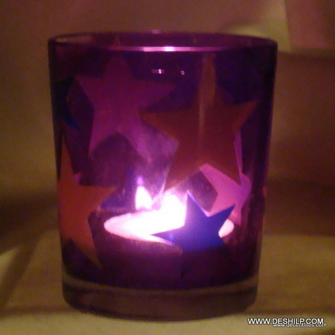 PRINTED GLASS T LIGHT CANDLE VOTIVE