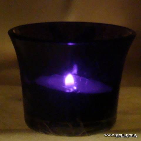 SMALL BLUE GLASS T LIGHT CANDLE VOTIVE