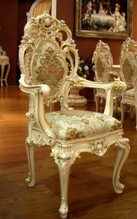 Antique Dining Chair - Stainless Steel, Intricate Engraved Edges With Foam Padded Upholstered Seat | Elegant Design, Stylish Look, Adds Charm To Interior Decor