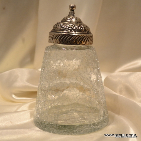 Clear Jar With Metal Crackle Clear Glass Square Jars