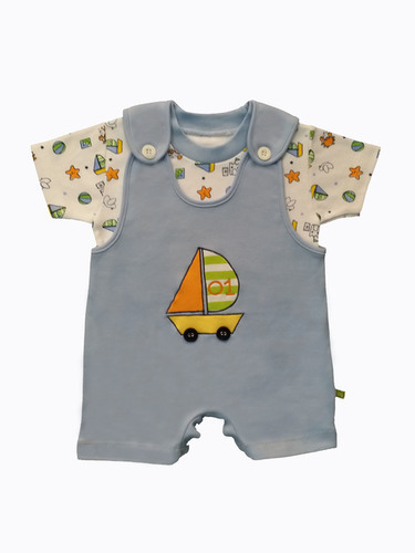 Romper Set - Cotton, Age 0-5 Years, Light Blue, O-Neck Collar, Printed Pattern, Ideal for Summer Wear