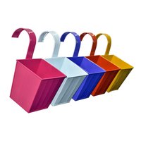 Railing Planter - Galvanized Metal 4" X 5" X 8.8" Inch | Powder Coated Finish, Stylish Square Design For Medium Roots Plants