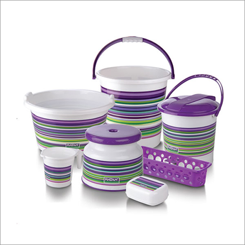 Multi Color Strip Bucket 7 Pcs Bathroom Set