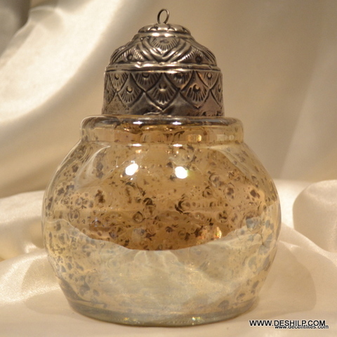 COLORED GLASS JAR WITH METAL LID