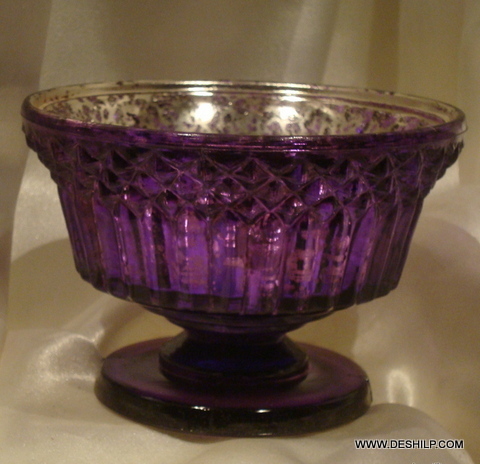 Blue & Black SILVER GLASS T-LIGHT CANDLE HOLDER