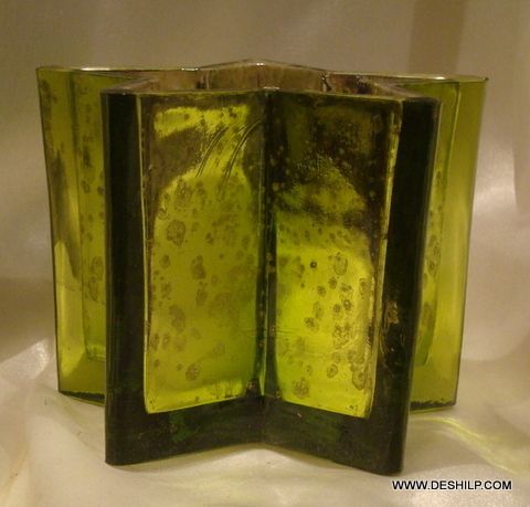 GREEN GLASS SILVER T LIGHT VOTIVE