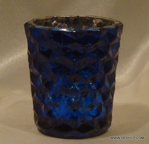 BLUE GLASS T LIGHT CANDLE HOLDER