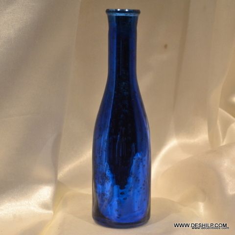 BOTTLE SHAPE GLASS COLOR AND SILVER FLOWER VASE