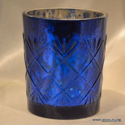SILVER AND COLOR GLASS CANDLE HOLDER