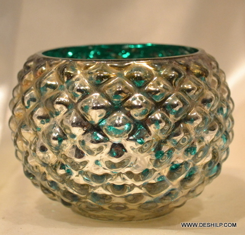 GREEN GLASS SILVER CANDLE HOLDER for gifts