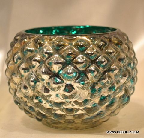 GREEN GLASS SILVER CANDLE HOLDER